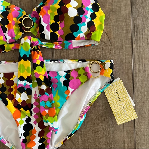 Trina Turk Colorful Geometric Gold Ring Bikini Set Size 8 NWT Resort Swim Beach - Picture 9 of 13